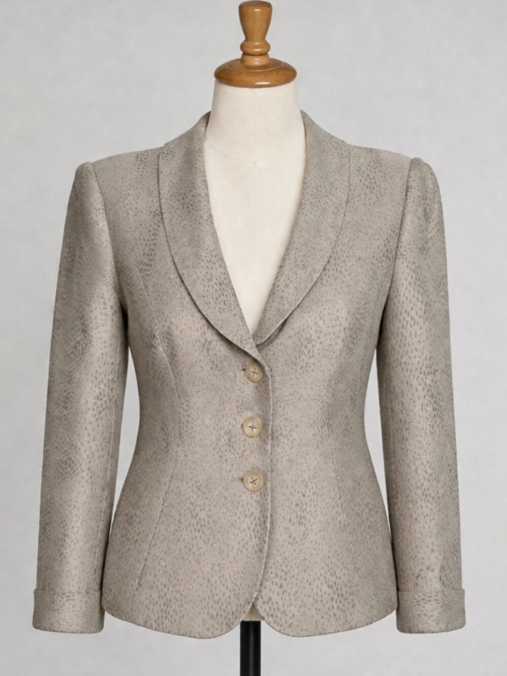 Giorgio Armani Silk Linen Blazer Womens Tan Shawl Neckline Single Breast 6-8